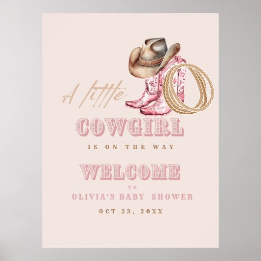 Little Cowgirl Baby Shower Party Welcome Poster (Vorne)