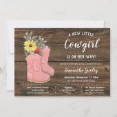 Little Cowgirl Bootie Brown Wood Baby Dusche Einladung (Vorderseite)