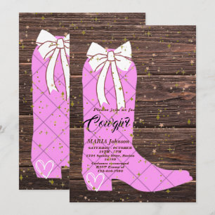 Little Cowgirl Bootie Brown Wood Baby Shower Invit Einladung