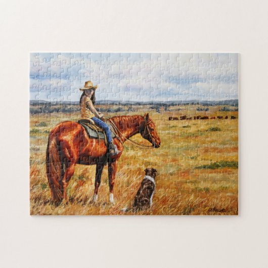 Little Cowgirl on Cattle Horse Puzzle (Horizontal)