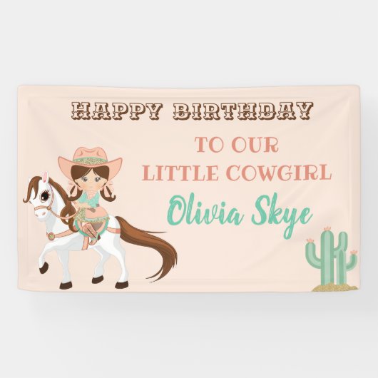Little Cowgirl on Horse Girls Western Geburtstag Banner (Horizontal)