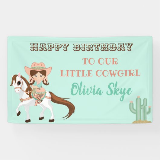 Little Cowgirl on Horse Girls Western Geburtstag Banner (Horizontal)