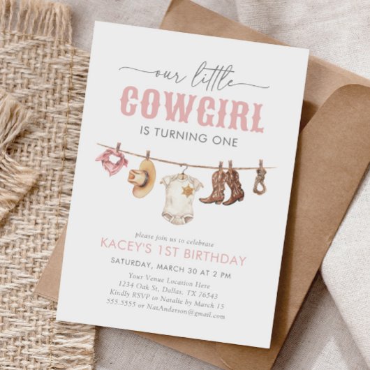 Little Cowgirl Pink 1. Geburtstag Einladung