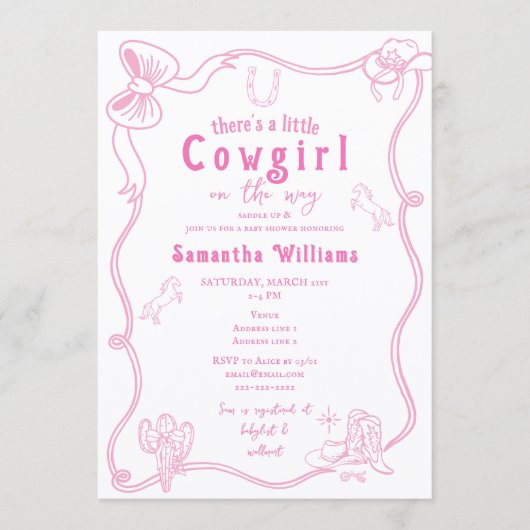 Little Cowgirl Pink Girl Baby Shower Einladung (Vorderseite)