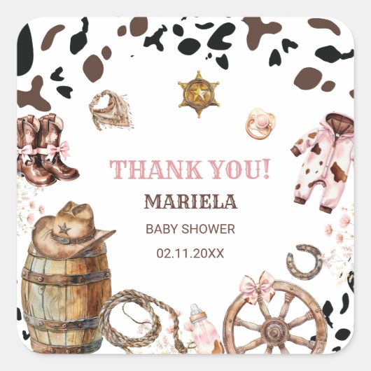 Little Cowgirl Rodeo Country b Quadratischer Aufkleber (Vorderseite)