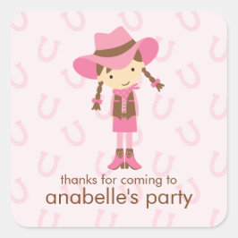 Little Cowgirl Western Birthday Party Quadratischer Aufkleber