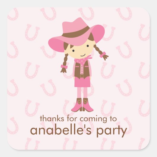 Little Cowgirl Western Birthday Party Quadratischer Aufkleber (Vorderseite)