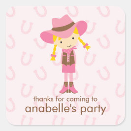 Little Cowgirl Western Birthday Party Quadratischer Aufkleber