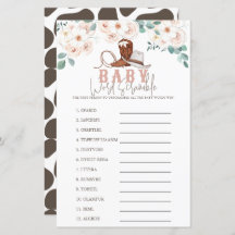 Little Cowgirl Western Floral Baby Word Scramble