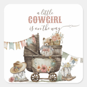 Little Cowgirl Wild West Boho Baby Girl Dusche Quadratischer Aufkleber