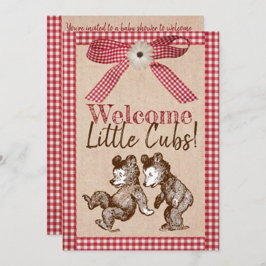 Little Cubs Zwillingsgeschlechtsneutral Babydusche Einladung (Vorne/Hinten)