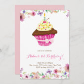 Little Cupcake Einladung zum ersten Geburtstag (Vorne/Hinten)