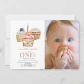 Little Cupcake Girl 1. Geburtstag Foto Einladung (Vorderseite)