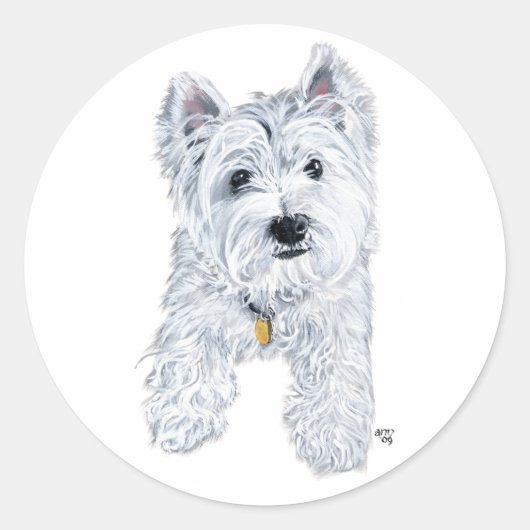 Little Curious Westie Runder Aufkleber (Vorderseite)