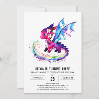 Little Custom Dragon Digital Girl Geburtstag Einladung