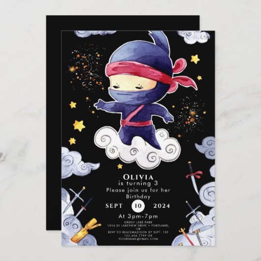 Little Custom Ninja Geburtstag Einladung (Vorne/Hinten)