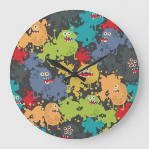 Little cute funny monsters große wanduhr