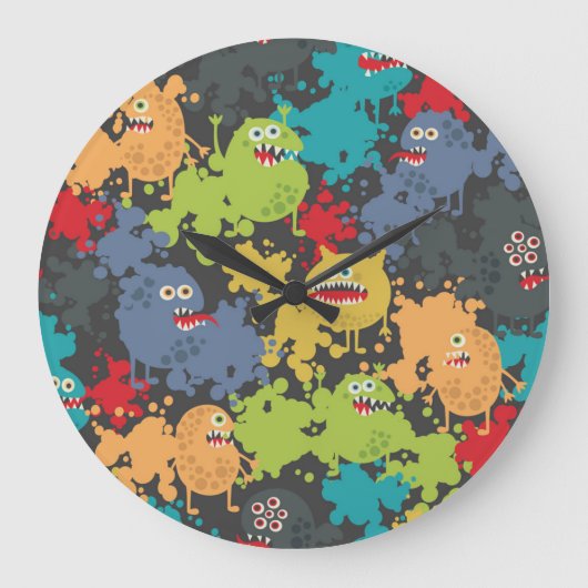 Little cute funny monsters große wanduhr (Vorderseite)