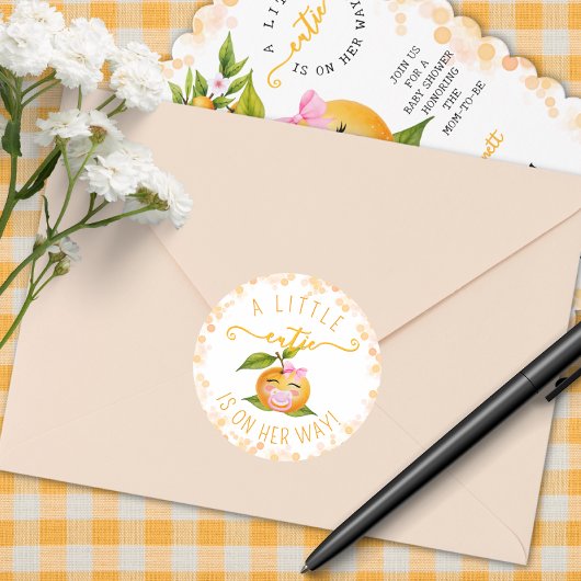 Little Cutie Baby Shower Classic Round Sticker