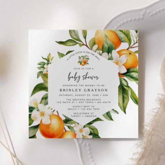 Little Cutie Baby Shower Invitation Citrus Orange Einladung