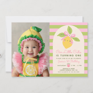 Little Cutie Lemon Citrus Fruit 1st Birthday Photo Einladung