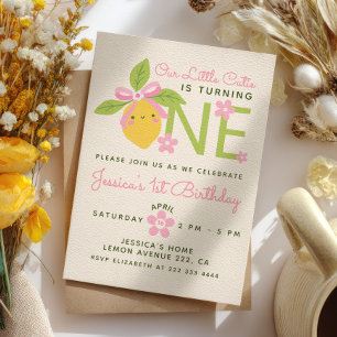 Little Cutie Lemon & Daisy Pink 1. Geburtstagsfeie Einladung
