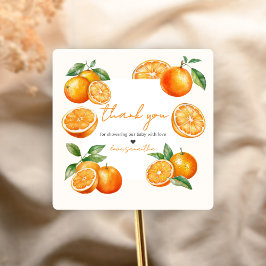 Little Cutie Orange Baby Shower Quadratischer Aufkleber