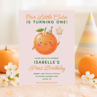 Little Cutie Orange Citrus 1st Birthday Invitation Einladung