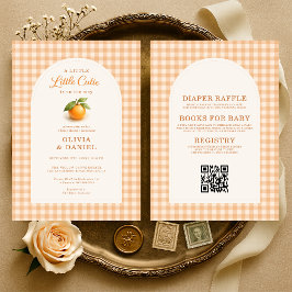 Little Cutie Orange Gingham All in One Baby Shower Einladung