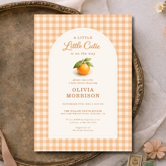 Little Cutie Orange Gingham Baby Shower Einladung