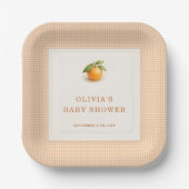 Little Cutie Orange Gingham Baby Shower Party Pappteller (Vorderseite)