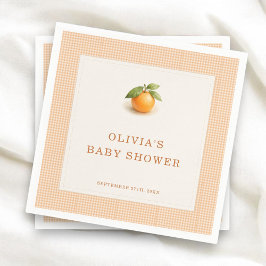 Little Cutie Orange Gingham Baby Shower Party Serviette