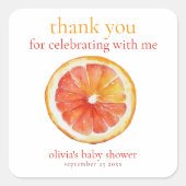 Little Cutie Orange Slice Thank You Baby Shower  Quadratischer Aufkleber (Vorderseite)