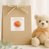 Little Cutie Orange Slice Thank You Baby Shower  Quadratischer Aufkleber