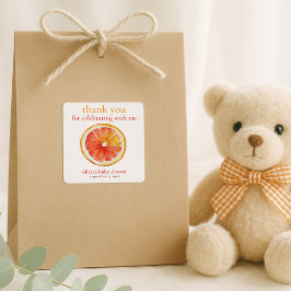 Little Cutie Orange Slice Thank You Baby Shower  Quadratischer Aufkleber