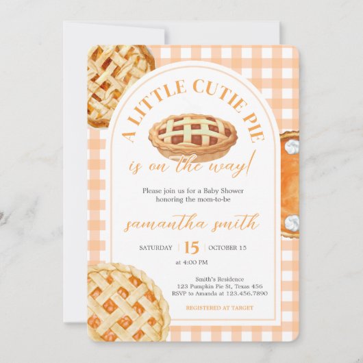 Little Cutie Pie Gingham Baby Shower Einladung (Vorderseite)