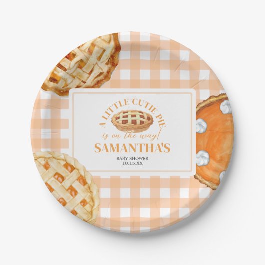 Little Cutie Pie Gingham Baby Shower Pappteller (Vorderseite)