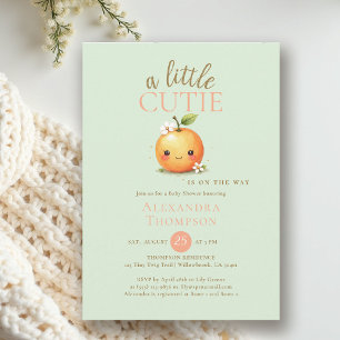 Little Cutie Watercolor Orange Minze Baby Shower Einladung