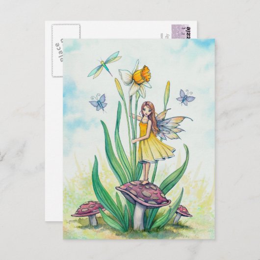Little Daffodil Fairy Fantasy Kunst Illustration Postkarte (Vorne/Hinten)