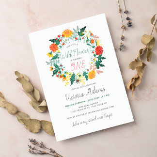 Little Dahlia Wildblume Wreath Foto Geburtstag Einladung
