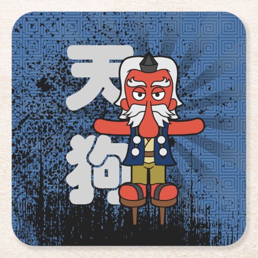 Little Daitengu Yokai Grunge Rechteckiger Pappuntersetzer (Vorderseite)