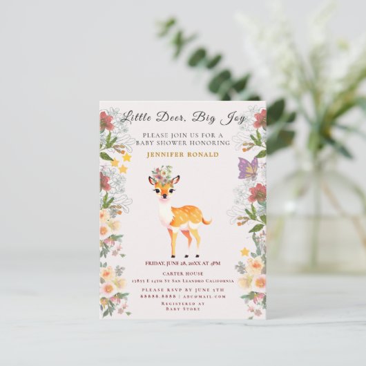 Little Dee, Big Joy Pink Blume und Butterfly Einladungspostkarte (Stehend Vorderseite)