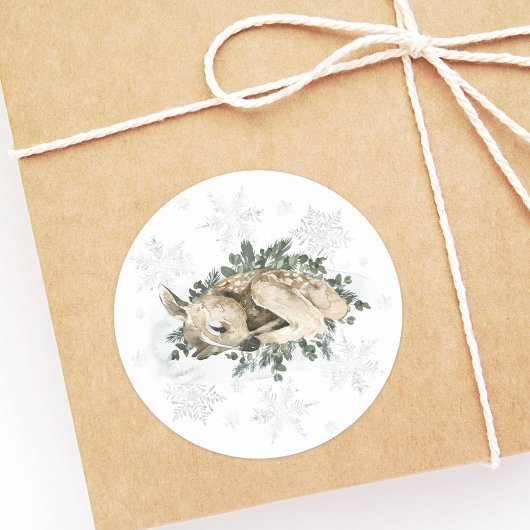 Little Deer Blue Green Winter Baby Dusche Runder Aufkleber