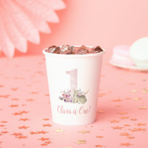 Little Deer First Birthday Party Personalisiert Pappbecher