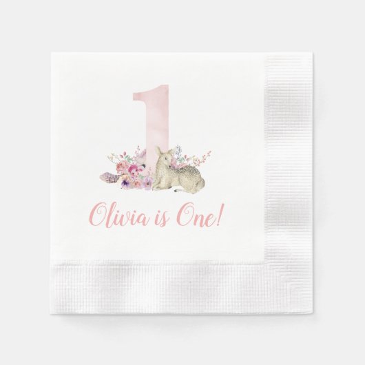 Little Deer First Birthday Party Personalisiert Serviette (Vorderseite)