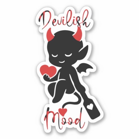 Little Devil Baddie mit Paddle "Devilish Mood" Aufkleber (Vorderseite)