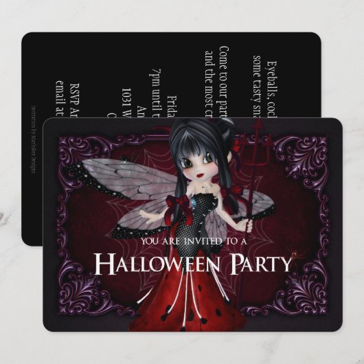 Little Devil Ladybug Fantasy Halloween 1 Einladung (Vorne/Hinten)