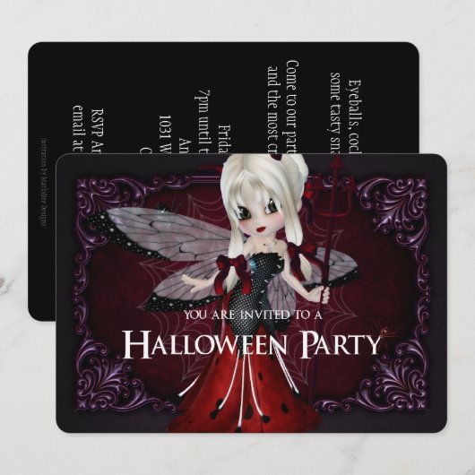 Little Devil Ladybug Fantasy Halloween 2 Einladung (Vorne/Hinten)