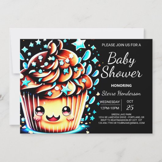 Little Digital Little Muffin Boy Baby Dusche Einladung (Vorderseite)