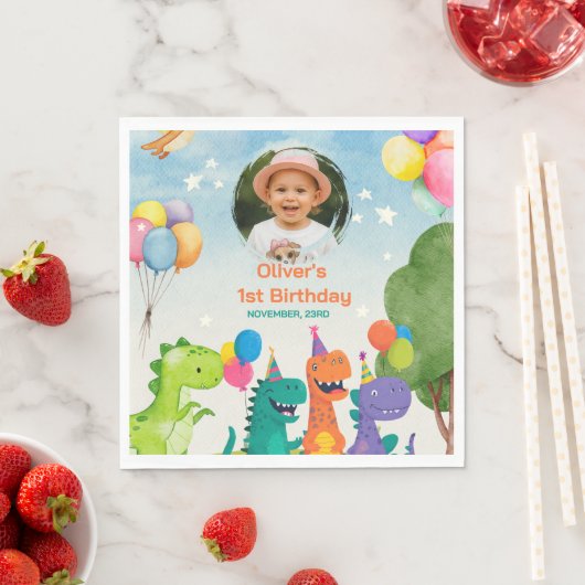 Little Dino 1st Birthday Paper Napkin Serviette (Beispiel)